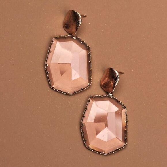 SALE 18k Stamped Gold Filled Champagne Tinted Crystal Glass Earrings - Picture 2 of 6